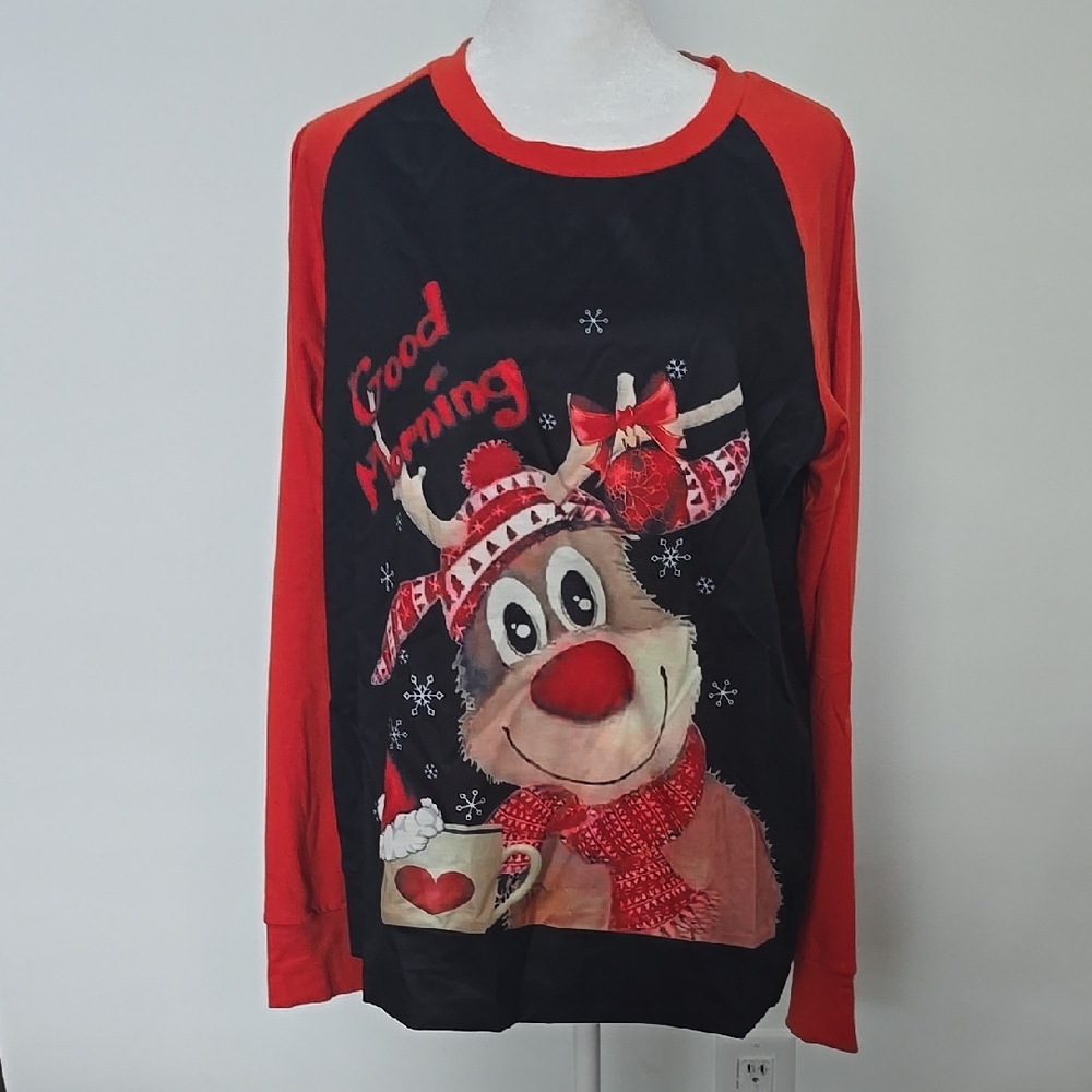 Cozy Reindeer Long Sleeve Top - Red & Black